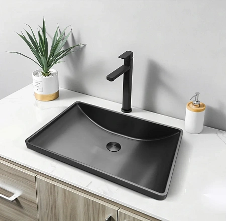 Раковина ABBER Wasser Kreis AF2404MB встраиваемая сверху, черная матовая Раковина ABBER Wasser Kreis AF2404MB встраиваемая сверху, черная матовая