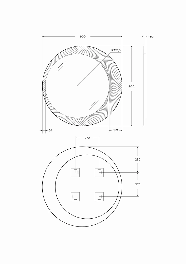 Зеркало CEZARES CZR-SPC-D900-LED 900x30 с лазерной гравировкой и контурной подсветкой, без выключателя — Изображение 11