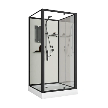 Душевая кабина Niagara Standart ST100/15Q/BL/BK (100х100х200) квадрат, поддон 15см, распашная, профиль черный, без крыши