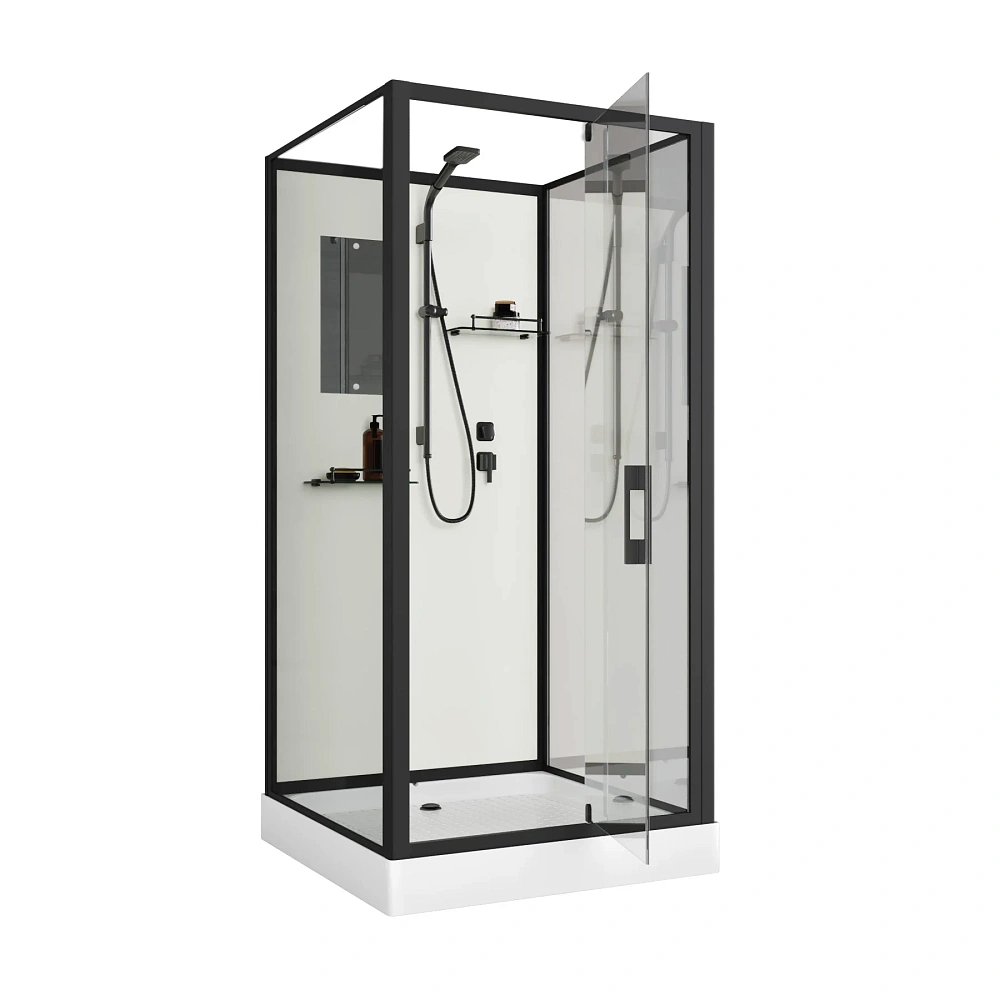 Душевая кабина Niagara Standart ST100/15Q/BL/BK (100х100х200) квадрат, поддон 15см, распашная, профиль черный, без крыши — Изображение 2