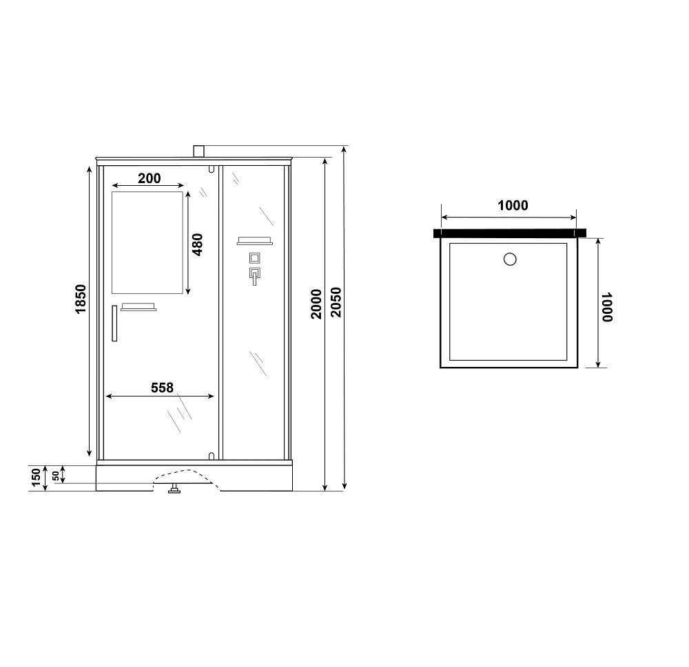 Душевая кабина Niagara Standart ST100/15Q/BL/BK (100х100х200) квадрат, поддон 15см, распашная, профиль черный, без крыши — Изображение 11