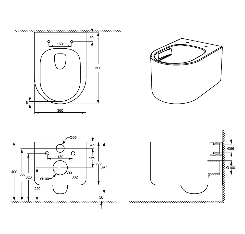 Унитаз подвесной Grossman Thin Rim GR-5606SQ (500х360х362) белый с крышкой микролифт, смыв торнадо — Изображение 11