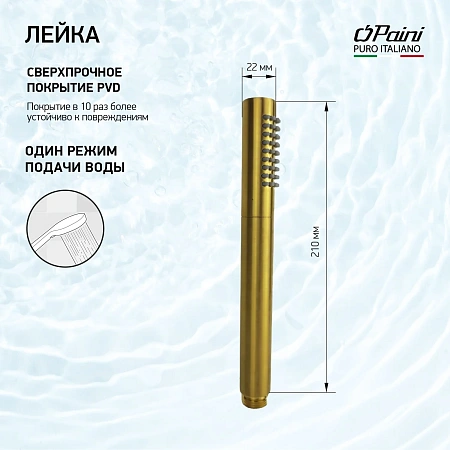 Душевая лейка Paini Tonda 53PJ155AS латунь 1 режим брашированное золото PVD Душевая лейка Paini Tonda 53PJ155AS латунь 1 режим брашированное золото PVD