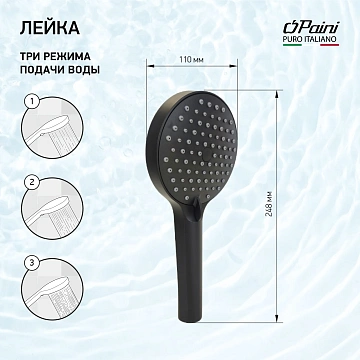 Душевая лейка Paini Торино TRYO155F3D110 3 режима, черный