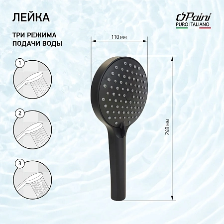Душевая лейка Paini Торино TRYO155F3D110 3 режима, черный Душевая лейка Paini Торино TRYO155F3D110 3 режима, черный
