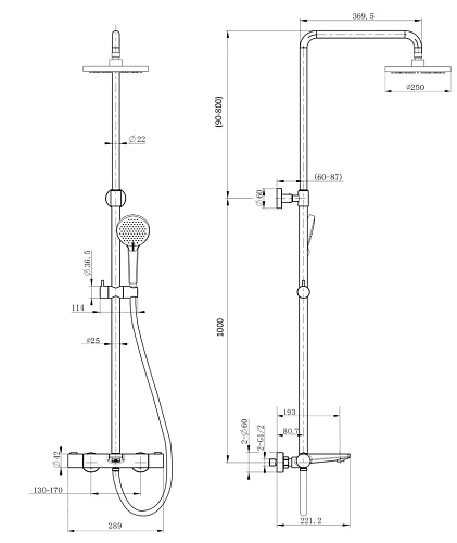 Душевая система Paini Nove 09CR687THD250F3D110 с термоcтатом, хром Душевая система Paini Nove 09CR687THD250F3D110 с термоcтатом, хром