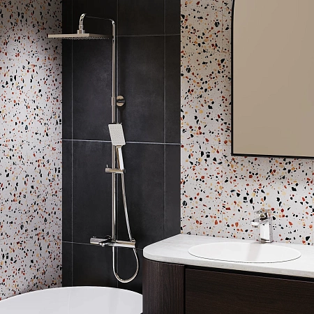 Душевая система Paini Nove 09CR687THQ250F3Q80 с термоcтатом, фиксированным изливом, хром Душевая система Paini Nove 09CR687THQ250F3Q80 с термоcтатом, фиксированным изливом, хром