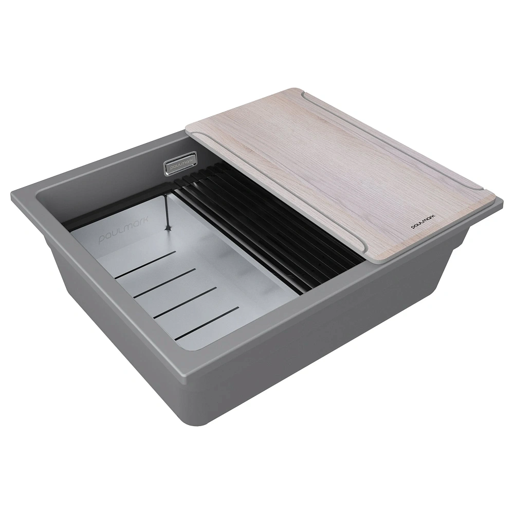 Кухонная мойка Paulmark LUMI-MULTI SINK 55 UNI IT-GRANIT LU-MULTI 55-GRM серый металлик 550х450 — Изображение 2