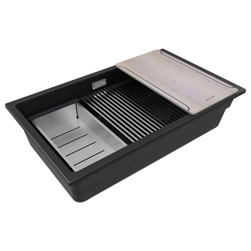Кухонная мойка Paulmark LUMI-MULTI SINK 74 UNI IT-GRANIT LU-MULTI 74-BLM черный 740х450 — Изображение 2