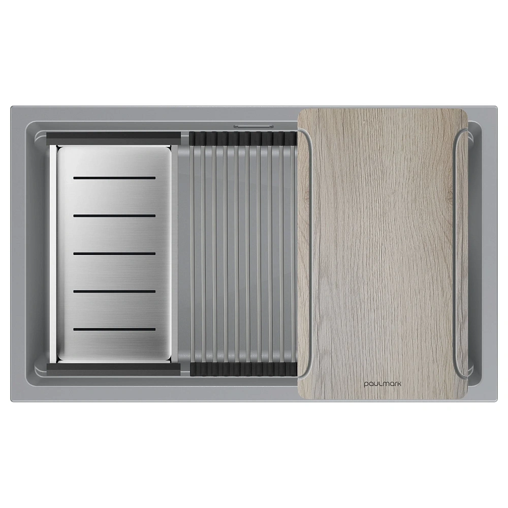 Кухонная мойка Paulmark LUMI-MULTI SINK 74 UNI IT-GRANIT LU-MULTI 74-GRM серый металлик 740х450 — Изображение 1