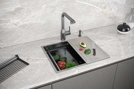Кухонная мойка Paulmark NEXT-MULTI SINK 54-L UNI PM785445-L-GM вороненая сталь 540х450мм Кухонная мойка Paulmark NEXT-MULTI SINK 54-L UNI PM785445-L-GM вороненая сталь 540х450мм