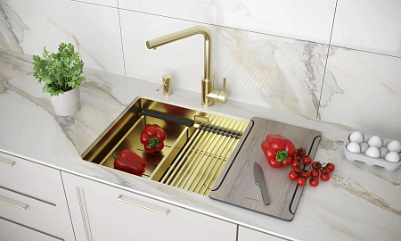 Кухонная мойка Paulmark NEXT-MULTI SINK 58 UNI PM785845-LG светлое золото 580х450мм Кухонная мойка Paulmark NEXT-MULTI SINK 58 UNI PM785845-LG светлое золото 580х450мм