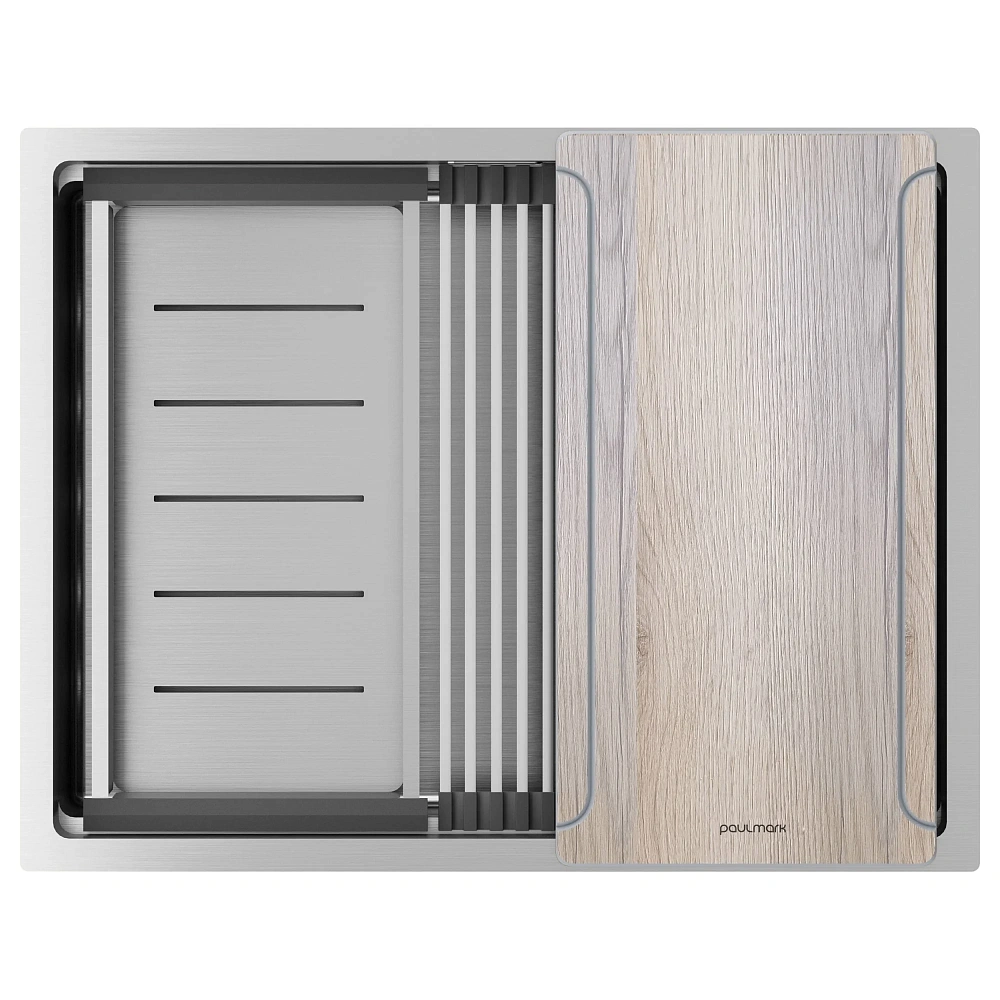 Кухонная мойка Paulmark NEXT-MULTI SINK 58-L UNI PM785845-L-BS брашированная сталь 580х450мм — Изображение 1