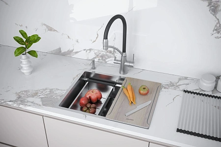 Кухонная мойка Paulmark NEXT-MULTI SINK 58-L UNI PM785845-L-BS брашированная сталь 580х450мм Кухонная мойка Paulmark NEXT-MULTI SINK 58-L UNI PM785845-L-BS брашированная сталь 580х450мм