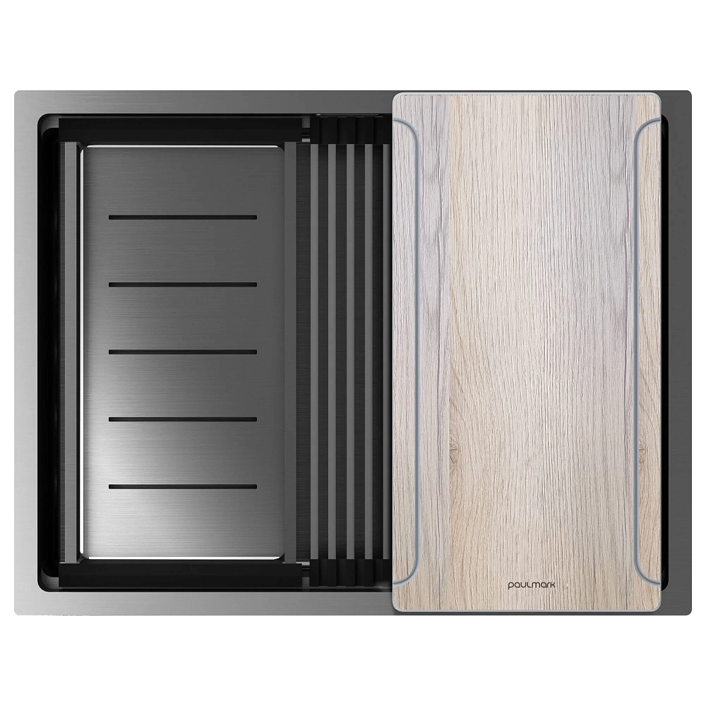 Кухонная мойка Paulmark NEXT-MULTI SINK 58-L UNI PM785845-L-GM вороненая сталь 580х450мм — Изображение 1