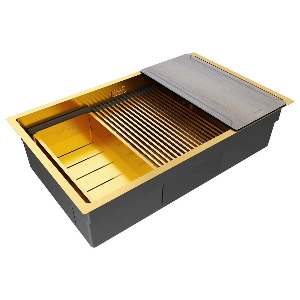Кухонная мойка Paulmark NEXT-MULTI SINK 74 UNI PM787445-BG брашированное золото 740х450мм — Изображение 2