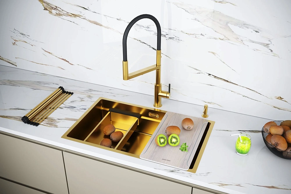 Кухонная мойка Paulmark NEXT-MULTI SINK 74 UNI PM787445-BG брашированное золото 740х450мм — Изображение 5