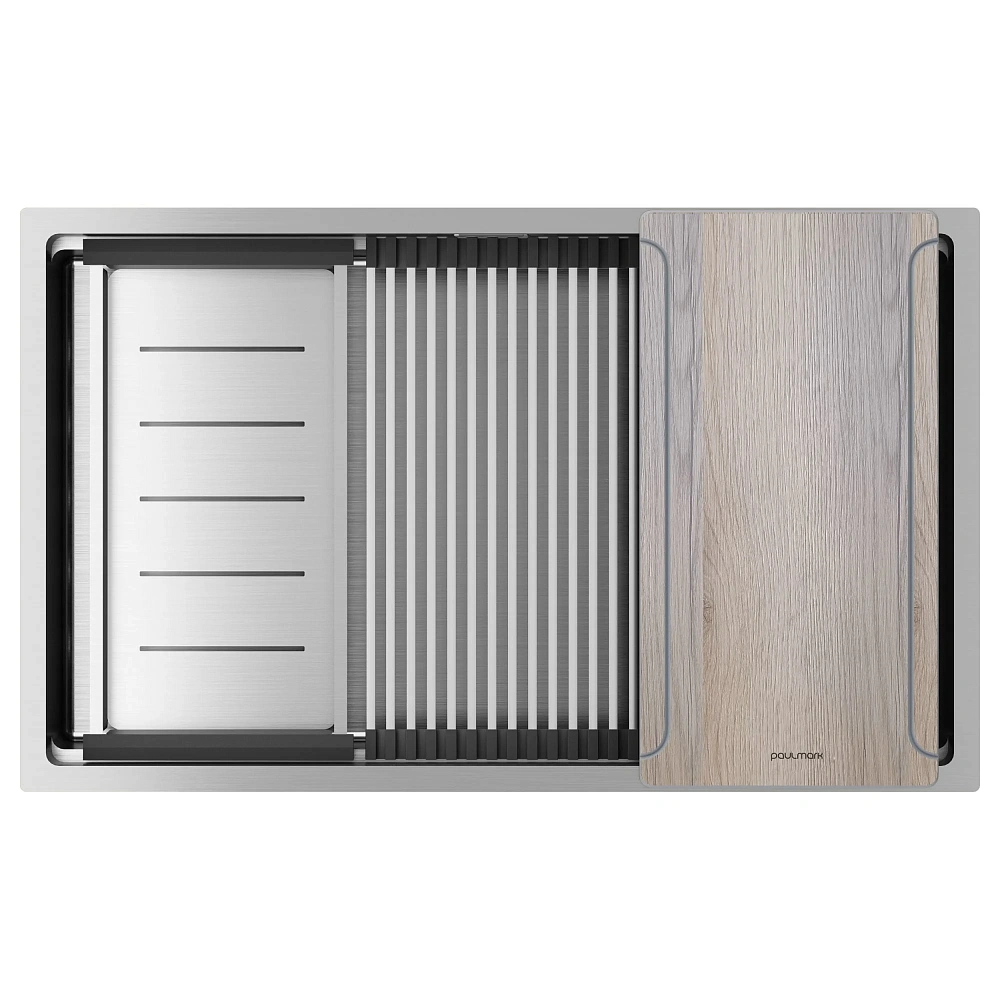Кухонная мойка Paulmark NEXT-MULTI SINK 74 UNI PM787445-BS брашированная 740х450мм — Изображение 1