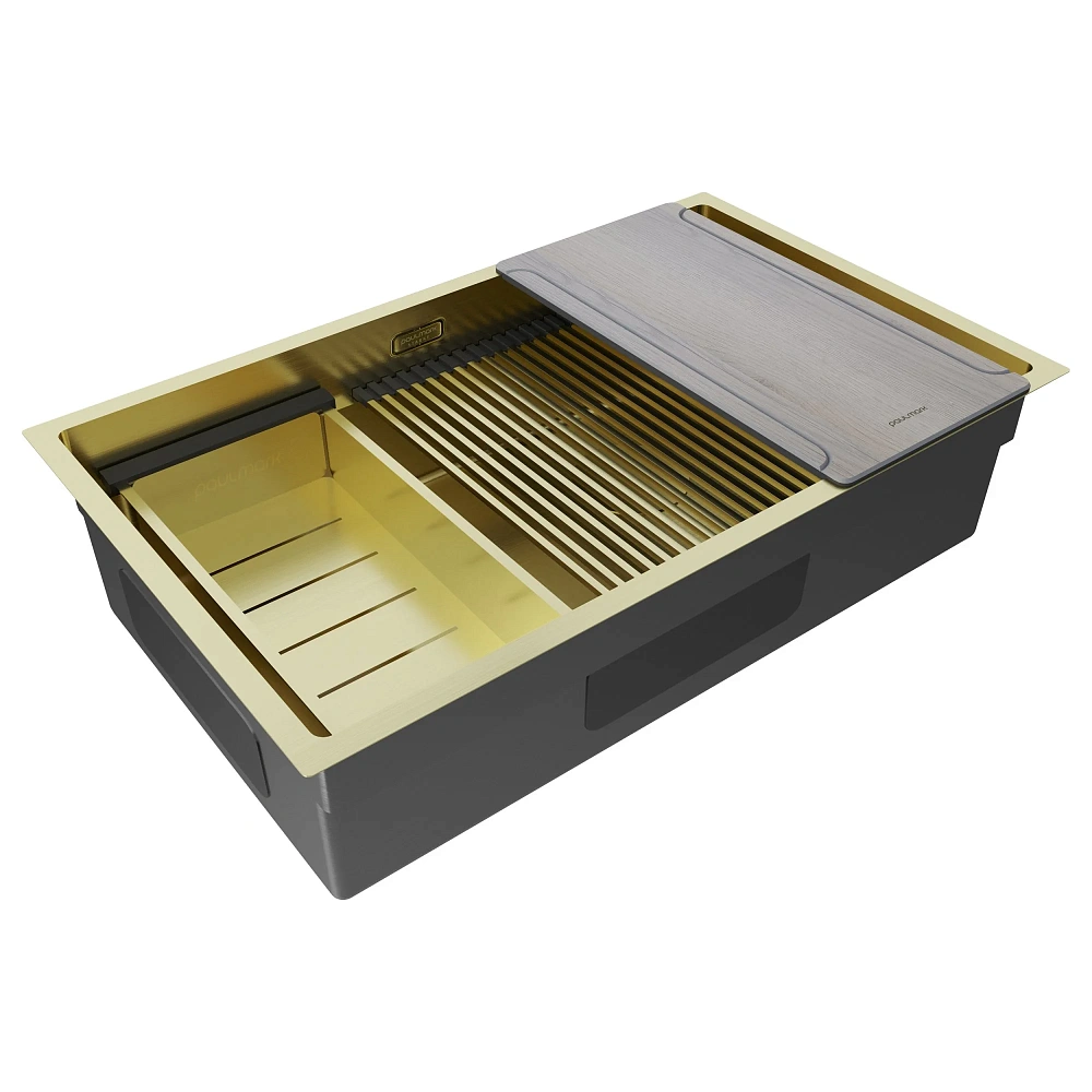 Кухонная мойка Paulmark NEXT-MULTI SINK 74 UNI PM787445-LG светлое золото 740х450мм — Изображение 2
