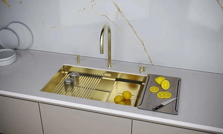 Кухонная мойка Paulmark NEXT-MULTI SINK 74 UNI PM787445-LG светлое золото 740х450мм Кухонная мойка Paulmark NEXT-MULTI SINK 74 UNI PM787445-LG светлое золото 740х450мм