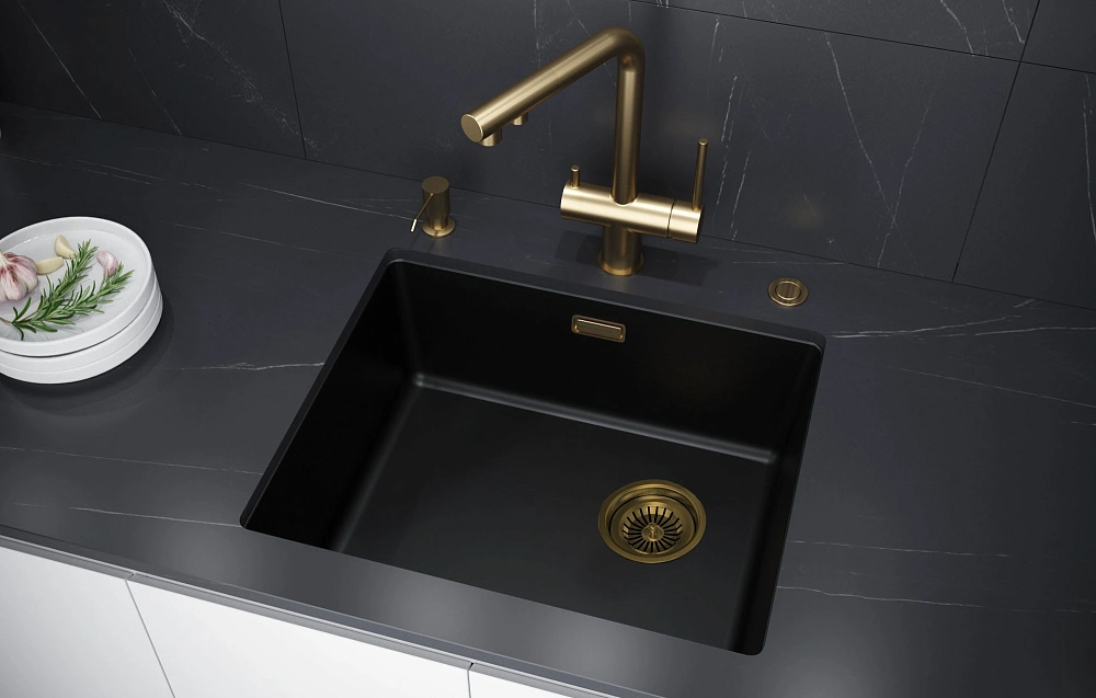 Сифон для кухни Paulmark PM6024-BG с овальным переливом, брашированное золото — Изображение 2