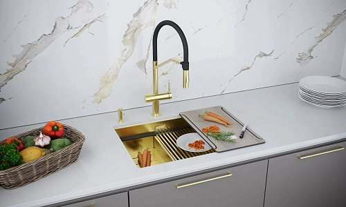 Смеситель для кухни Paulmark ZENDER Ze213155-LG светлое золото Смеситель для кухни Paulmark ZENDER Ze213155-LG светлое золото