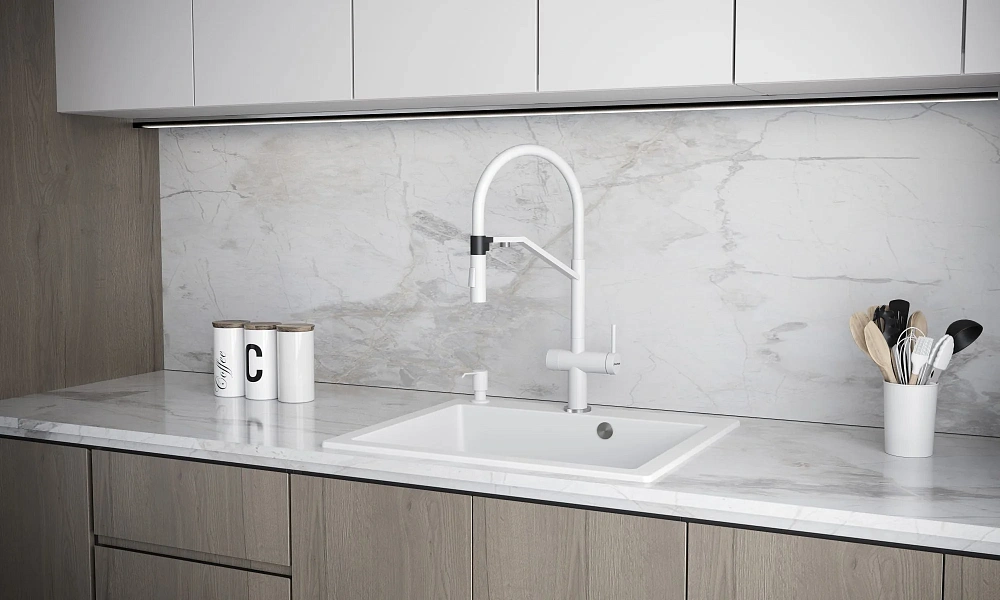 Смеситель для кухни Paulmark ZENDER Ze213155-WH белый матовый — Изображение 2