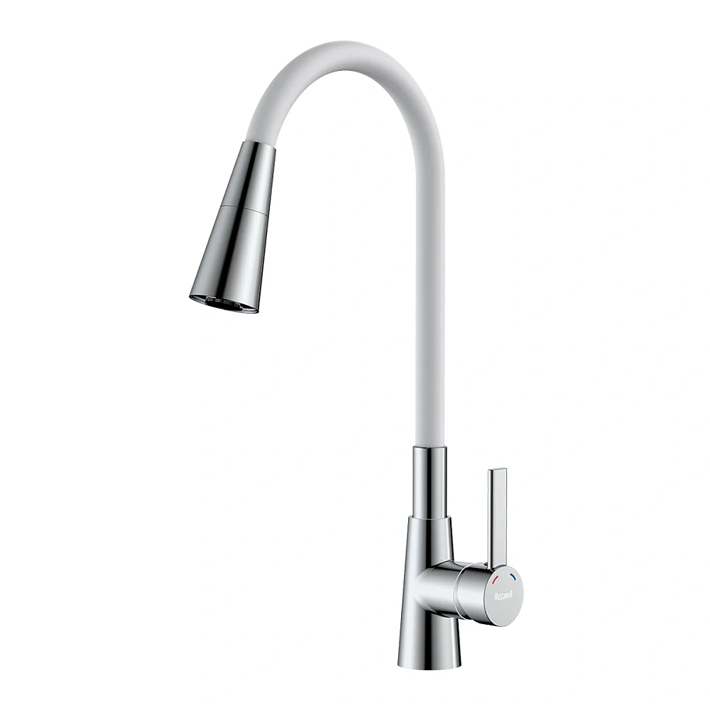 Смеситель для кухни Rossinka (Z35-39-White) с гибким изливом, белый — Изображение 1