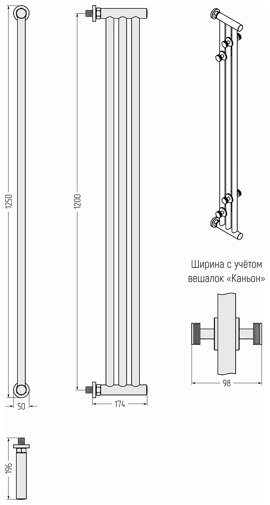 Полотенцесушитель водяной Сунержа Хорда ПП 1200х195 32-4124-1200 золотой шелк — Изображение 3