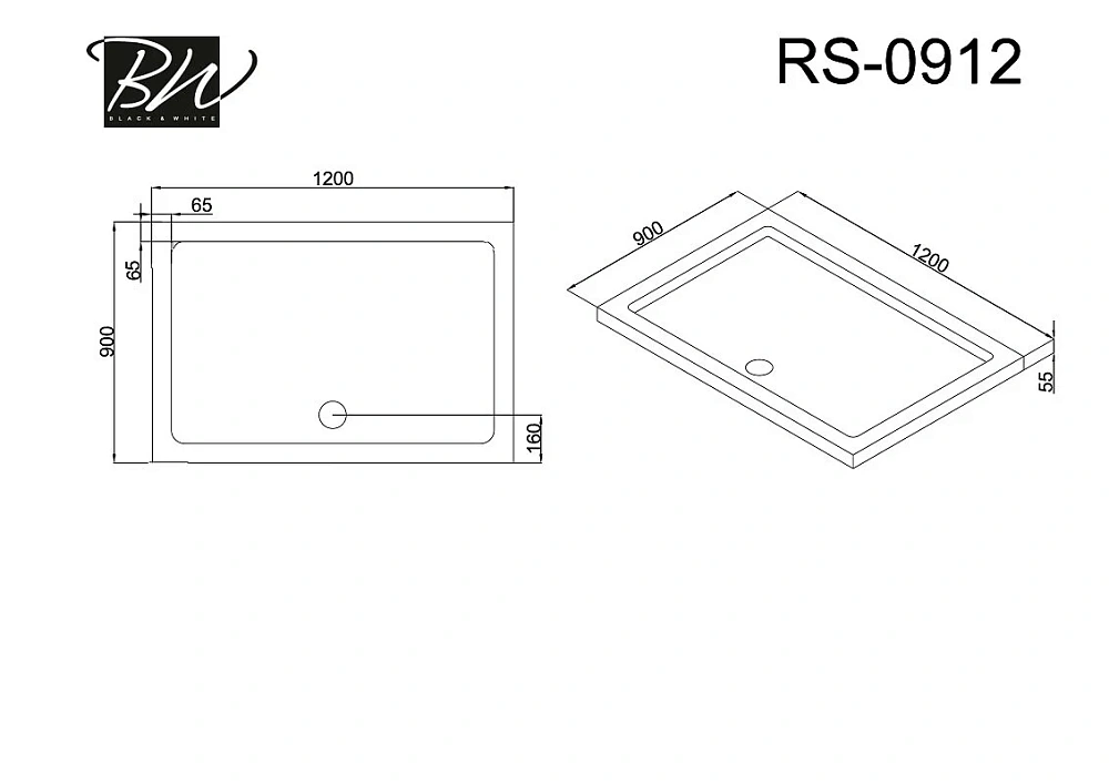 Душевой поддон Black&White RS-0912 90x120 0912000 — Изображение 2