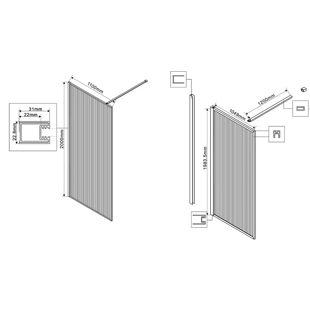 Душевая перегородка Vincea Walk-In VSW-1HP110FLBN 1100x2000, брашированный никель, стекло рифленое — Изображение 4