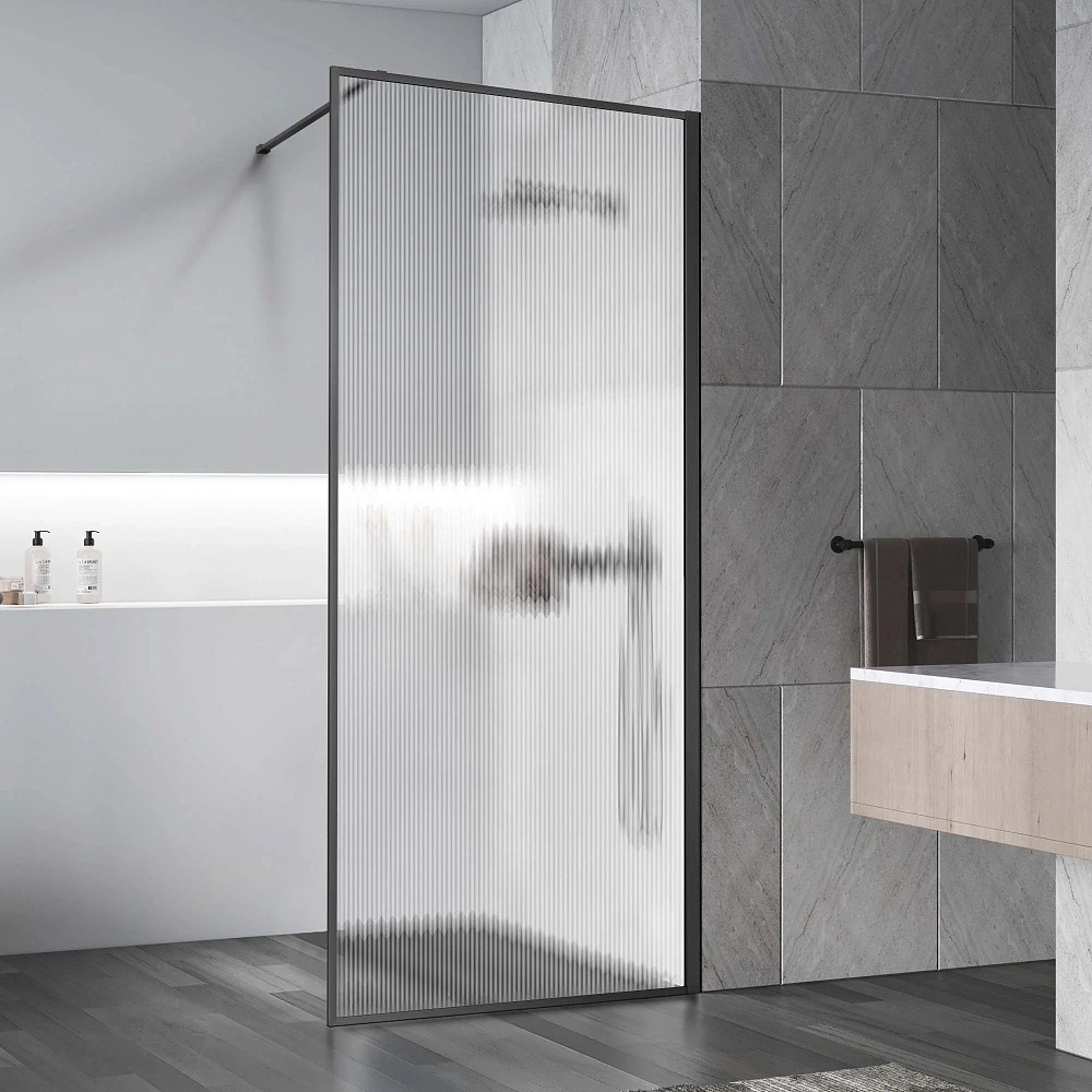 Душевая перегородка Vincea Walk-In VSW-1HP700FLGM 700x2000, вороненая сталь, стекло рифленое — Изображение 1