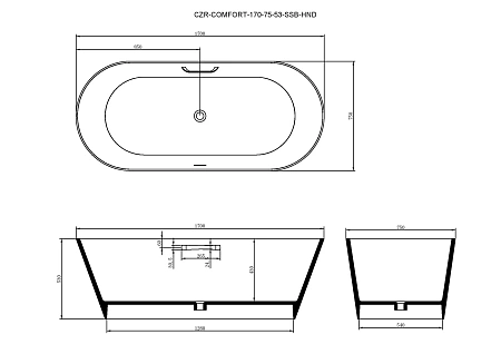 Ванна из искусственного камня CEZARES CZR-COMFORT-170-75-53-SSB-HND 1700x750x530 Solid Surface Ванна из искусственного камня CEZARES CZR-COMFORT-170-75-53-SSB-HND 1700x750x530 Solid Surface