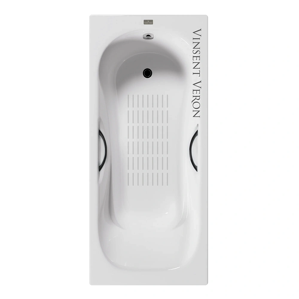 Ванна чугунная Vinsent Veron Aura 150x75x42 VAU1507542H/VH0015BL-AS с черными матовыми ручками и антискользящим покрытием — Изображение 1