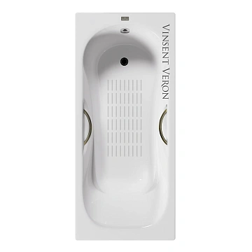 Ванна чугунная Vinsent Veron Aura 150x75x42 VAU1507542H/VH0015BR-AS с бронзовыми ручками и антискользящим покрытием