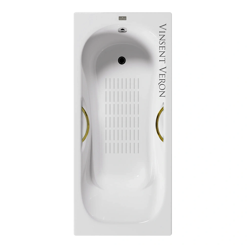 Ванна чугунная Vinsent Veron Aura 150x75x42 VAU1507542H/VH0015GD-AS с золотыми ручками и антискользящим покрытием — Изображение 1