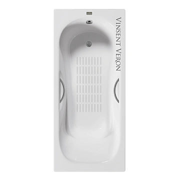 Ванна чугунная Vinsent Veron Aura 150x75x42 VAU1507542H/VH0015GM-AS с ручками оружейная сталь и антискользящим покрытием