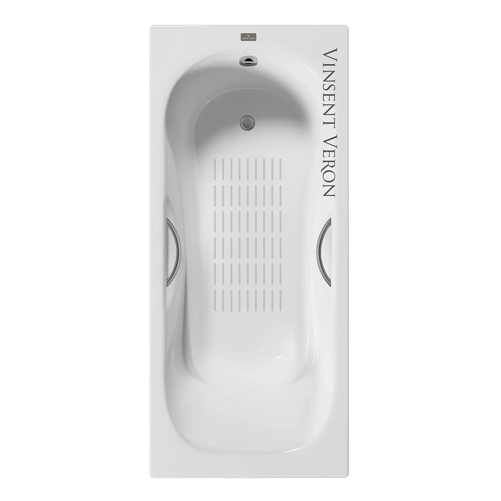 Ванна чугунная Vinsent Veron Aura 150x75x42 VAU1507542H/VH0015GM-AS с ручками оружейная сталь и антискользящим покрытием — Изображение 1
