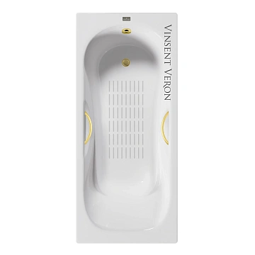 Ванна чугунная Vinsent Veron Aura 150x75x42 VAU1507542H/VH0015MGD-AS с ручками матовое золото и антискользящим покрытием