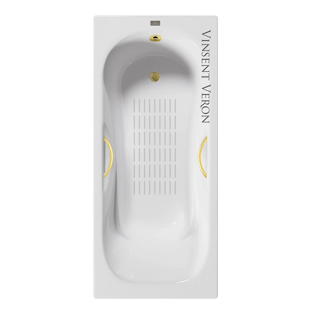 Ванна чугунная Vinsent Veron Aura 170x70x42 VAU1707042H/VH0015MGD-AS с ручками матовое золото и антискользящим покрытием — Изображение 1