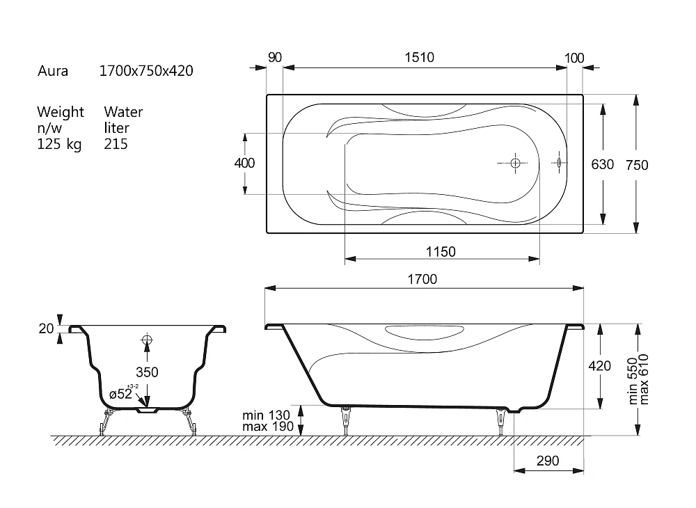 Ванна чугунная Vinsent Veron Aura 170x75x42 VAU1707542 — Изображение 11