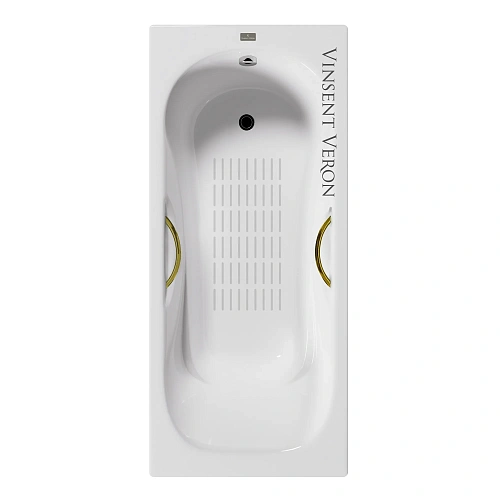 Ванна чугунная Vinsent Veron Aura 170x75x42 VAU1707542H/VH0015GD-AS с золотыми ручками и антискользящим покрытием Ванна чугунная Vinsent Veron Aura 170x75x42 VAU1707542H/VH0015GD-AS с золотыми ручками и антискользящим покрытием