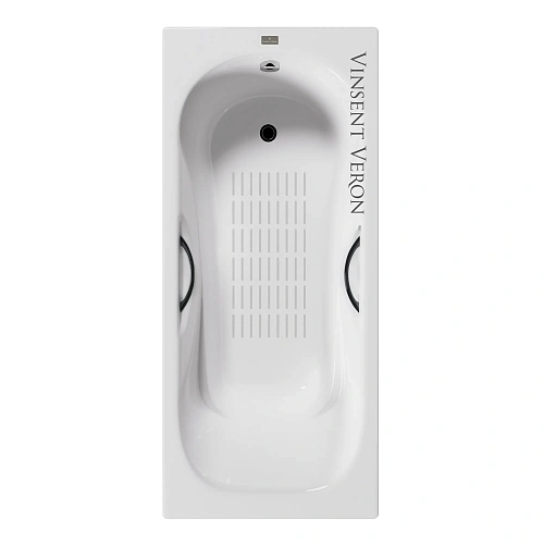 Ванна чугунная Vinsent Veron Aura 180x80x45 VAU1808045H/VH0015BL-AS с черными матовыми ручками и антискользящим покрытием Ванна чугунная Vinsent Veron Aura 180x80x45 VAU1808045H/VH0015BL-AS с черными матовыми ручками и антискользящим покрытием