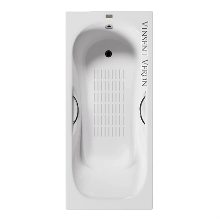 Ванна чугунная Vinsent Veron Aura 180x80x45 VAU1808045H/VH0015CH-AS с хромированными ручками и антискользящим покрытием Ванна чугунная Vinsent Veron Aura 180x80x45 VAU1808045H/VH0015CH-AS с хромированными ручками и антискользящим покрытием