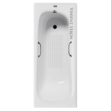 Ванна чугунная Vinsent Veron Concept 140x70x42 VCO1407042H/VH0012BL-AS с черными матовыми ручками и антискользящим покрытием