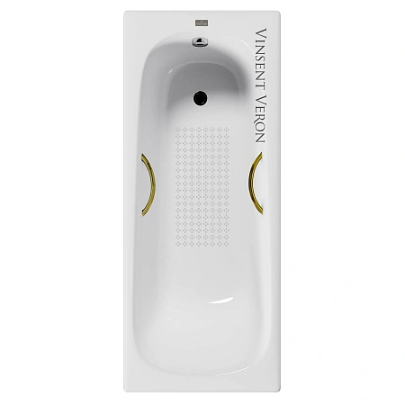 Ванна чугунная Vinsent Veron Concept 140x70x42 VCO1407042H/VH0015GD-AS с золотыми ручками и антискользящим покрытием