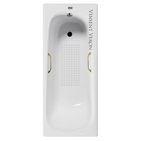 Ванна чугунная Vinsent Veron Concept 150x70x42 VCO1507042H/VH0012GD-AS с золотыми ручками и антискользящим покрытием Ванна чугунная Vinsent Veron Concept 150x70x42 VCO1507042H/VH0012GD-AS с золотыми ручками и антискользящим покрытием