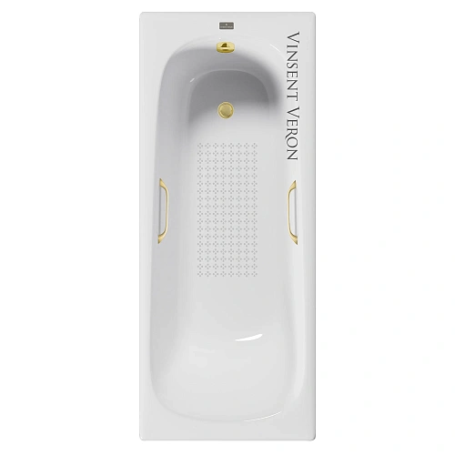 Ванна чугунная Vinsent Veron Concept 160x70x42 VCO1607042H/VH0012MGD-AS с ручками матовое золото и антискользящим покрытием Ванна чугунная Vinsent Veron Concept 160x70x42 VCO1607042H/VH0012MGD-AS с ручками матовое золото и антискользящим покрытием