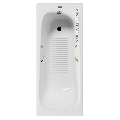 Ванна чугунная Vinsent Veron Concept 170x70x42 VCO1707042H/VH0012GD-AS с золотыми ручками и антискользящим покрытием Ванна чугунная Vinsent Veron Concept 170x70x42 VCO1707042H/VH0012GD-AS с золотыми ручками и антискользящим покрытием