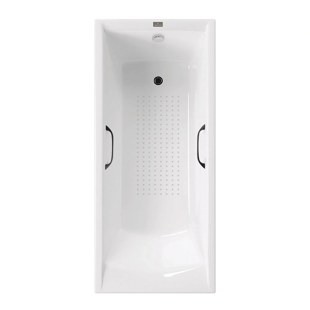 Ванна чугунная Vinsent Veron Devon 180x75x45 VDV1807545H/VH0012BL-AS с черными матовыми ручками и антискользящим покрытием — Изображение 1